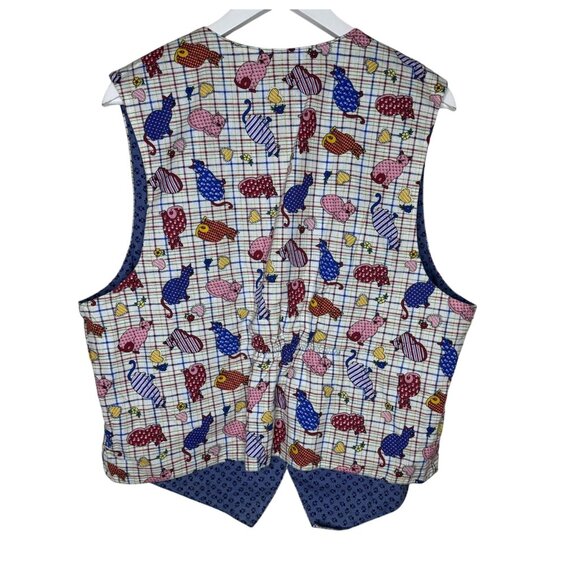 Vintage 90s Handmade Cat Print Open-Front Vest, Contrasting Fabric, Size Large - Picture 2 of 4